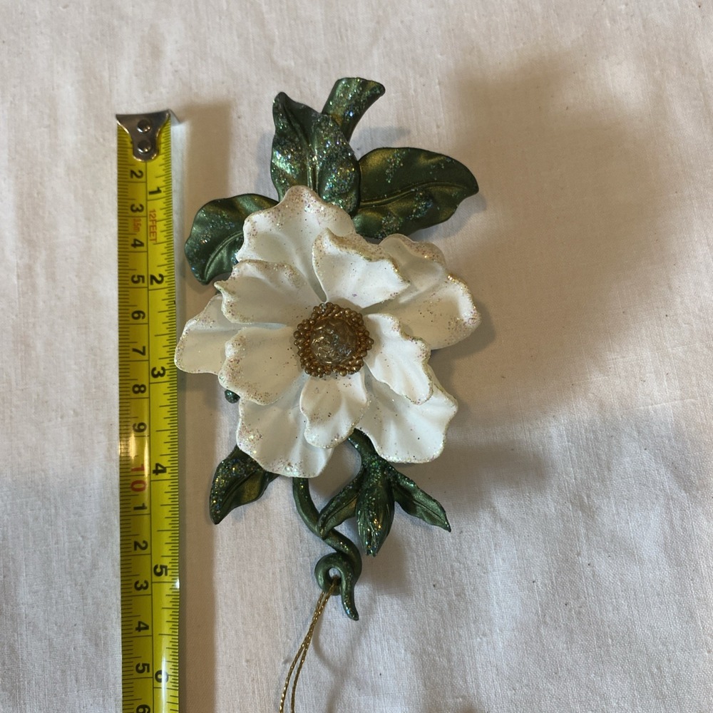 Vintage Best Of The Season Resin Magnolia Flower Christmas Ornament